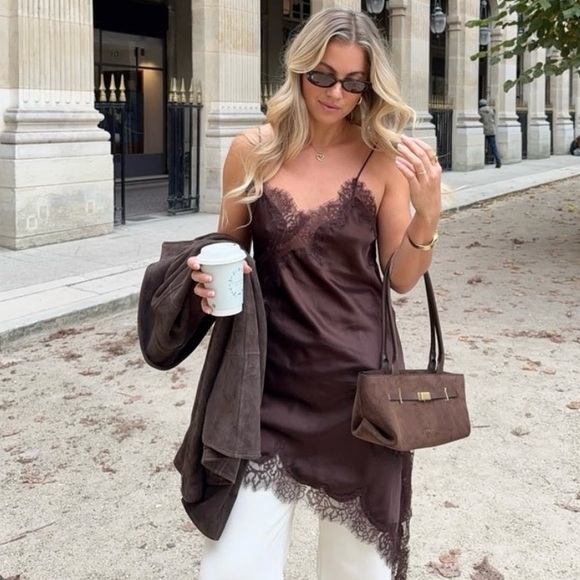 Zara NWT ZW Collection asymmetric lace dress brown 5919/200 - Picture 13 of 14